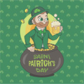 Cartoon leprechaun in einem Topf mit einem Pint Aufkleber (Vorderseite)