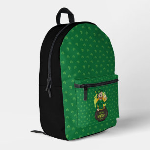 Cartoon leprechaun in einem Topf mit einem Pint Bedruckter Rucksack