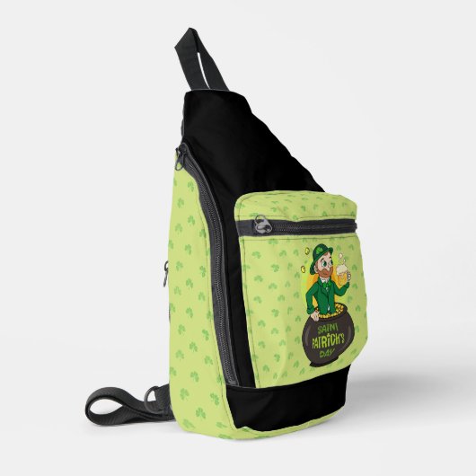 Cartoon leprechaun in einem Topf mit einem Pint Crossbody Bag (Linke Seite)