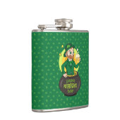 Cartoon leprechaun in einem Topf mit einem Pint Flachmann (Rechts)