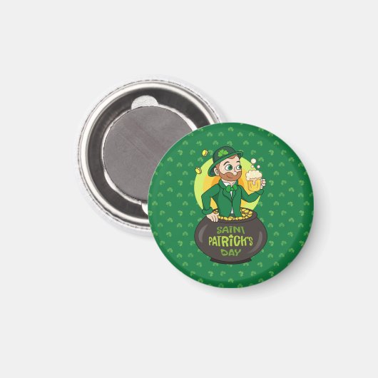 Cartoon leprechaun in einem Topf mit einem Pint Magnet (Vorderseite/Rückseite)