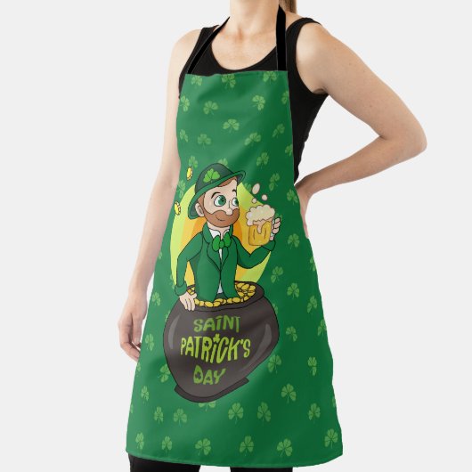 Cartoon leprechaun in einem Topf mit einem Pint Schürze (InSitu)