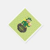 Cartoon leprechaun in einem Topf mit einem Pint Serviette (Ecke)