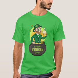 Cartoon leprechaun in einem Topf mit einem Pint T-Shirt