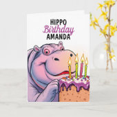 Cartoon Lila Cake Funny Hippo Geburtstag Karte (Gelbe Blume)