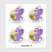 Cartoon lila Drache mit Schatz und Text Aufkleber (Blatt)