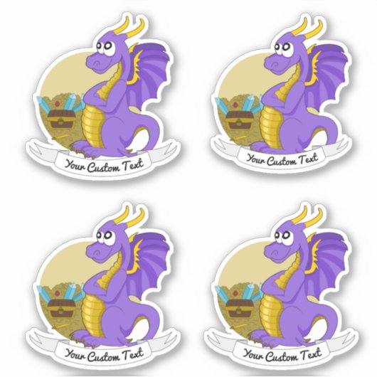 Cartoon lila Drache mit Schatz und Text Aufkleber (Vorderseite)