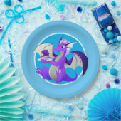 Cartoon Lila Dragon mit Cake Blue Paper Teller (Party)