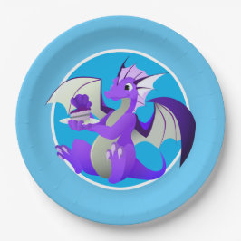 Cartoon Lila Dragon mit Cake Blue Paper Teller