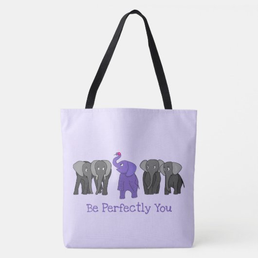 Cartoon Lila Elefant "Sei perfekt du" Tasche (Vorderseite)