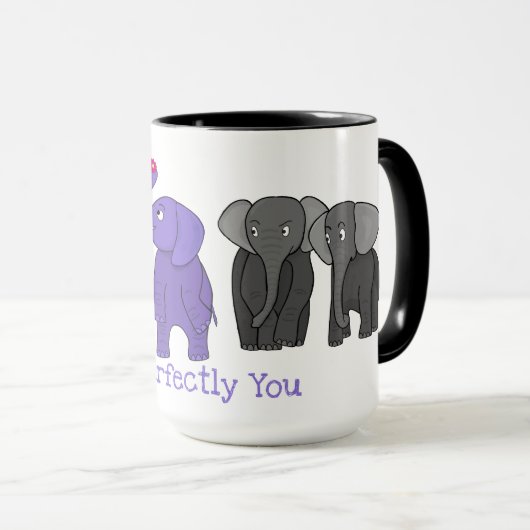 Cartoon Lila Elefant "Sei perfekt du" Tasse (VorderseiteRechts)