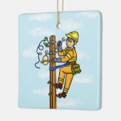 Cartoon Lineman, der an der Polemik arbeitet, Name Keramikornament (Links)
