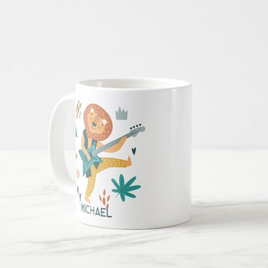 Cartoon Lion & Guitar Kaffeetasse (Vorderseite Links)