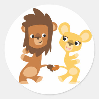Cartoon Lion und Lioness tanzen rund Aufkleber