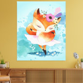 Cartoon Little Fox | Love Fox Floral Leinwanddruck (Insitu (Wohnzimmer))