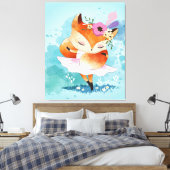 Cartoon Little Fox | Love Fox Floral Leinwanddruck (Insitu (Schlafzimmer))