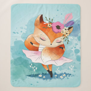 Cartoon Little Fox Love Fox Floral Sherpadecke