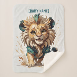 Cartoon Little Lion Beige Türkis Personalisiert Sherpadecke