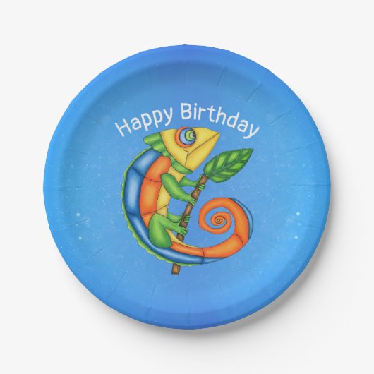 Cartoon Lizard Leaf Birthday Pappteller (Vorderseite)