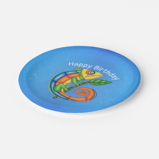 Cartoon Lizard Leaf Birthday Pappteller (Schrägansicht)