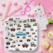 Cartoon LKW Kranname Geburtsdatum Pappteller (Party)