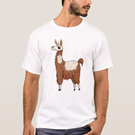 Cartoon Llama - Brown & White Fun Animal T-Shirt