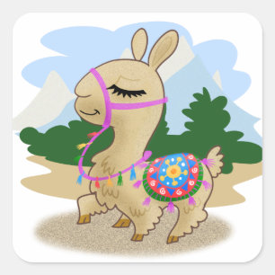 Cartoon Llama Quadratischer Aufkleber