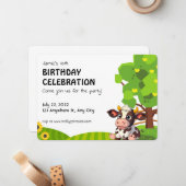 Cartoon Lola cow birthday invitation for kids. Mitteilungskarte (Vorderseite/Rückseite Beispiel)