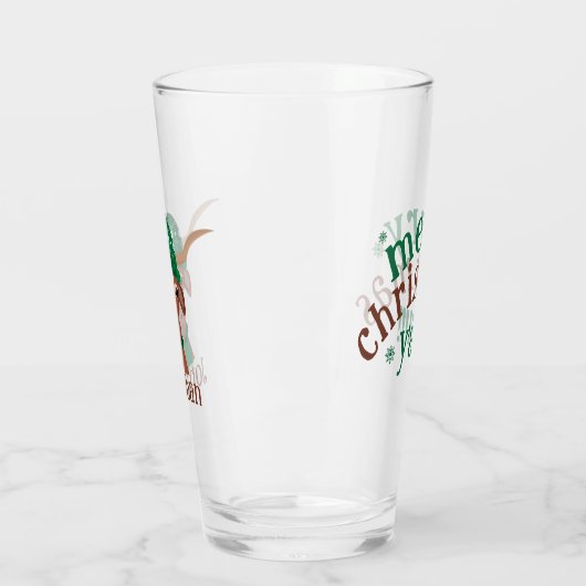 Cartoon Longhorn in grüner Skikappe und Scarf Glas (Links)