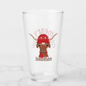 Cartoon Longhorn in Roter Skistütze und Karpfen Glas (Vorderseite)