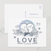Cartoon Lovebirds Lila Liebe Hochzeit Postkarte (Vorne/Hinten)
