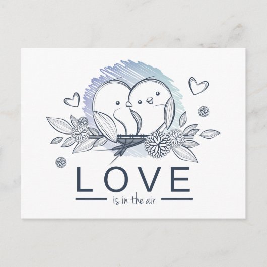 Cartoon Lovebirds Lila Liebe Hochzeit Postkarte (Vorderseite)