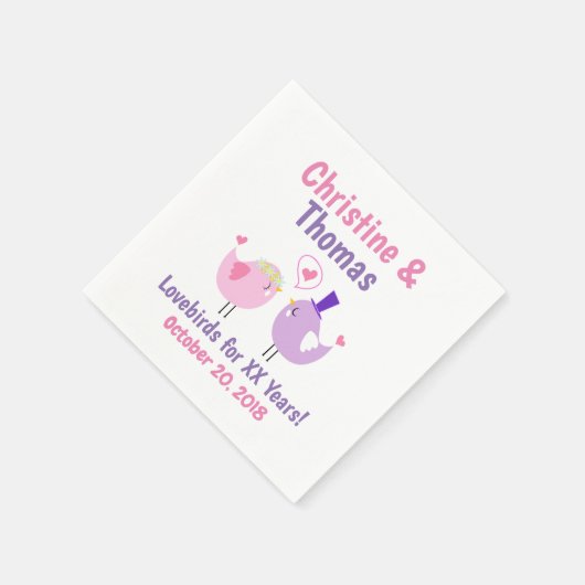 Cartoon Lovebirds Meilenstein Jahrestag Serviette (Ecke)