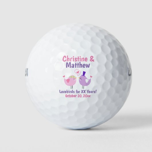 Cartoon Lovebirds Rosa und Lila Jubiläum Golfball (Vorderseite)