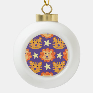 Cartoon Löwen & Tiger: Vintag Keramik Kugel-Ornament
