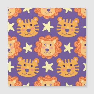 Cartoon Löwen & Tiger: Vintag Magnetkarte