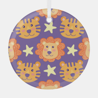 Cartoon Löwen & Tiger: Vintag Ornament Aus Glas