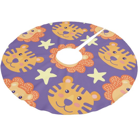 Cartoon Löwen & Tiger: Vintag Polyester Weihnachtsbaumdecke (Schrägansicht)