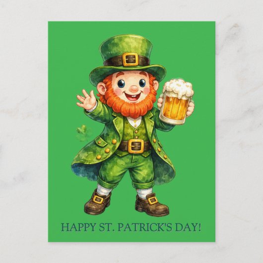 Cartoon Lucky Leprechaun St. Patrick's Day Card Postkarte (Vorderseite)