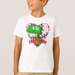 Cartoon lustiger Dinosaurier in Weihnachtsbeleucht T-Shirt