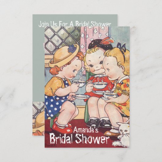 Cartoon Mädchen Brautparty, Junggeselinnen-Abschie Einladung (Vorne/Hinten)