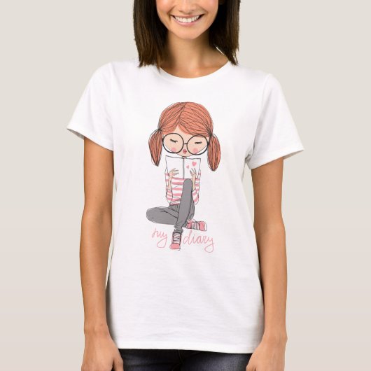 Cartoon-Mädchen-Illustration- T-Shirt (Vorderseite)