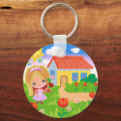 Cartoon Mädchen in einem Zaubergarten und Hauspost Schlüsselanhänger (Vorderseite)