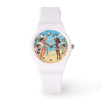 Cartoon Mädchen spielen Beachvolleyball Armbanduhr