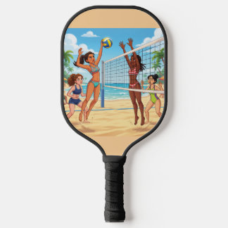 Cartoon Mädchen spielen Beachvolleyball Pickleball Schläger