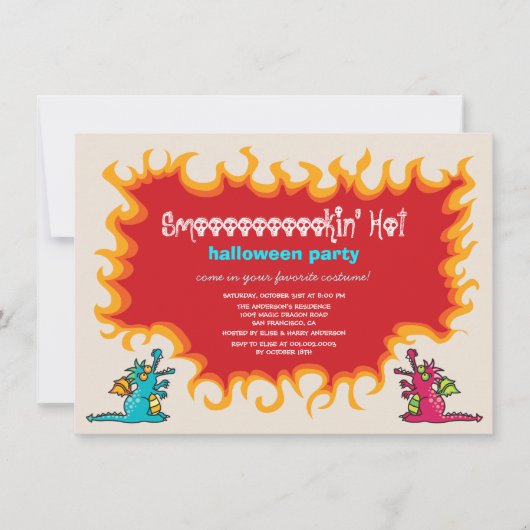 Cartoon Magic Dragons atmen Feuer Halloween-Party Einladung (Vorderseite)