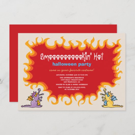Cartoon Magic Dragons atmen Feuer Halloween-Party Einladung (Vorne/Hinten)
