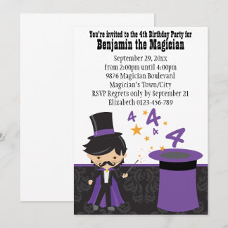 Cartoon Magier mit Magic Hat 4. Geburtstag Einladung