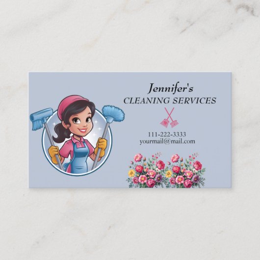 Cartoon Maid House Clearing Services Business Card Visitenkarte (Vorderseite)