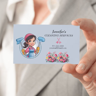 Cartoon Maid House Clearing Services Business Card Visitenkarte